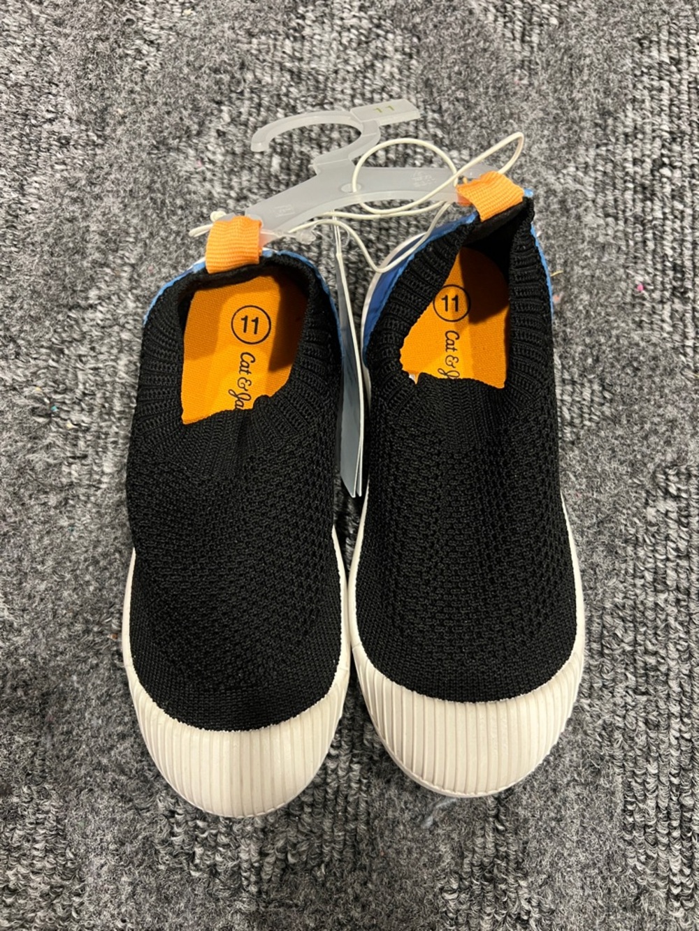 Cat & Jack Black Slip-On Knit Sneakers with Orange Insole